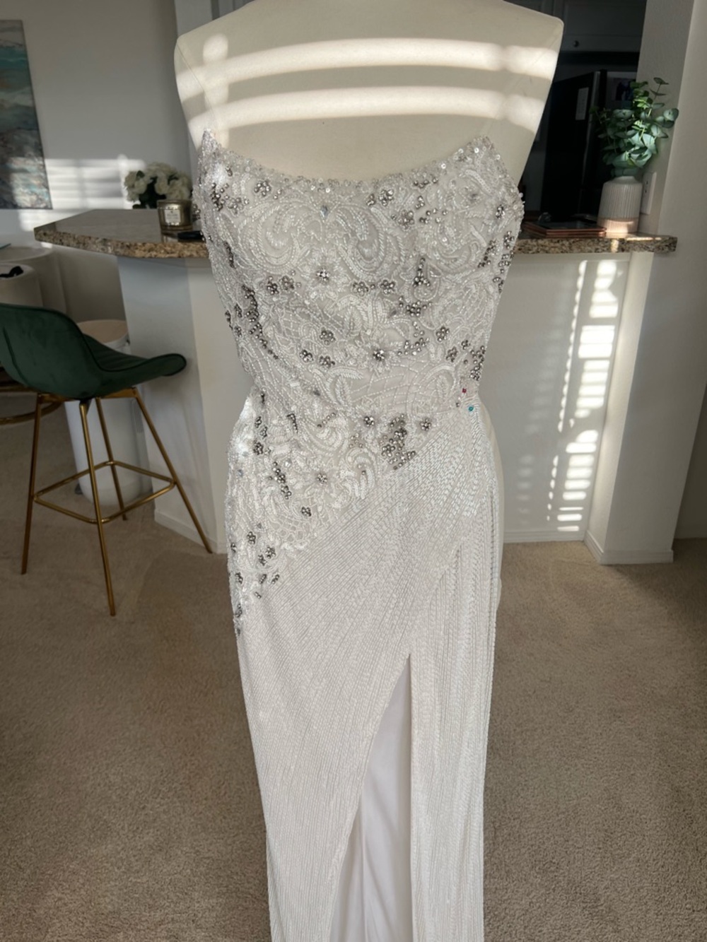 Sherri Hill White Beaded Strapless Formal Gown